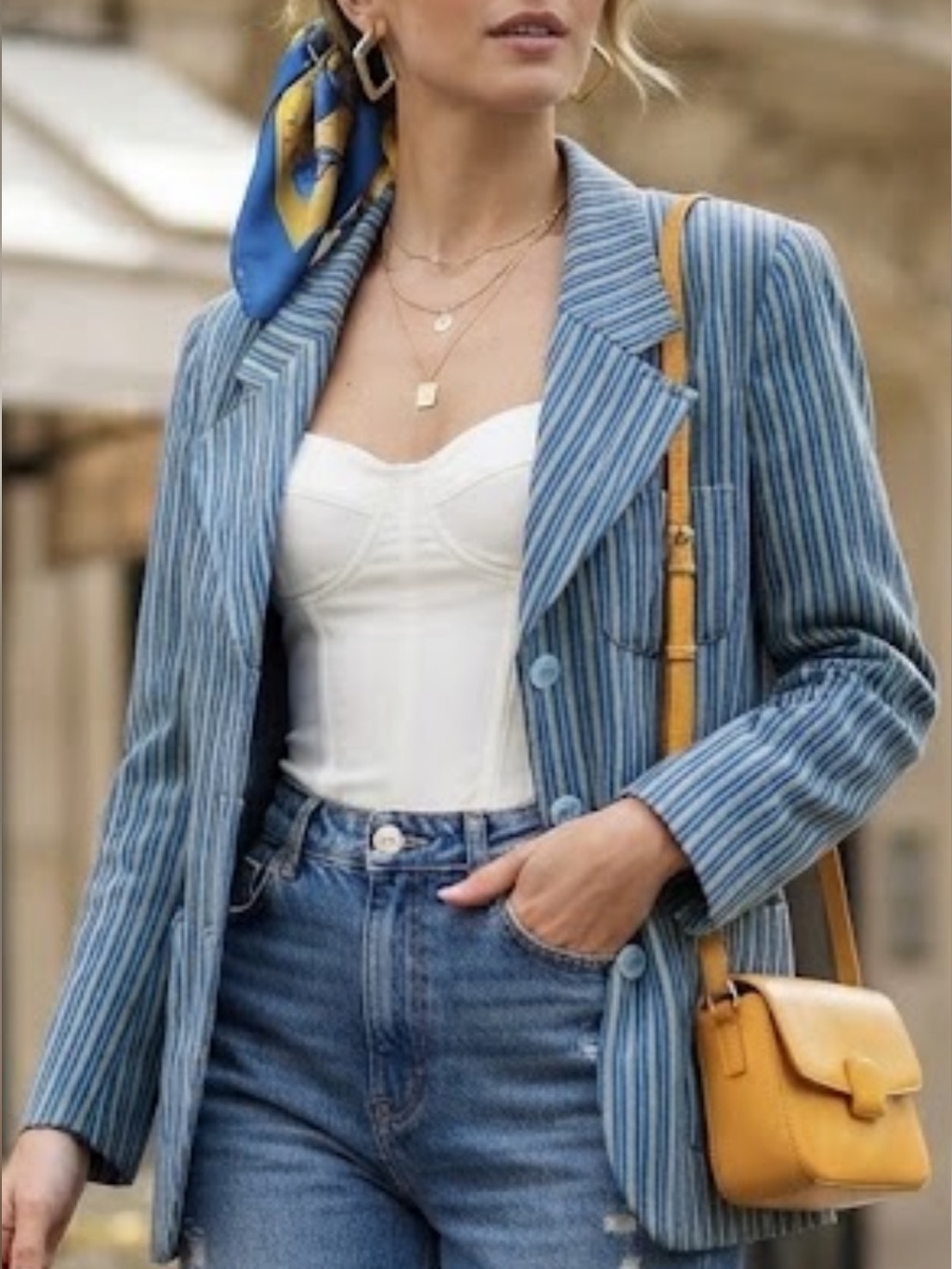 RODIER Striped Blue Multi-Color Single-Breasted Blazer 1970’s Paris Vintage